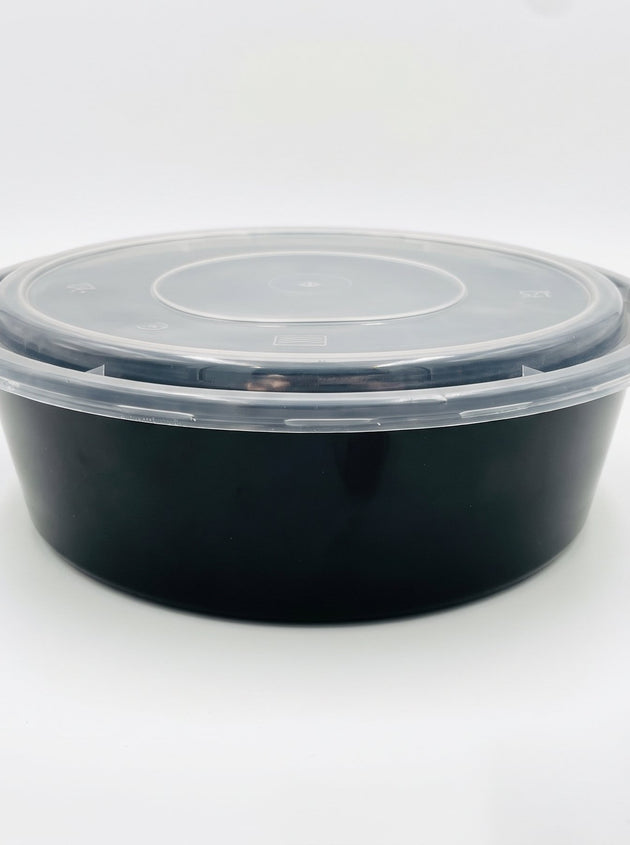 2.5L (2500ml) Round Black Takeaway Container with Clear Lid (150pcs Set)