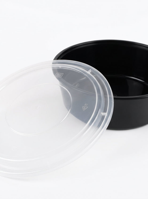 2.5L (2500ml) Round Black Takeaway Container with Clear Lid (150pcs Set)