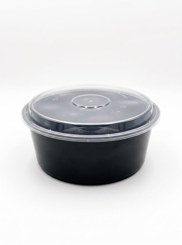 3L (3000ml) Round Black Takeaway Container with Clear Lid (150pcs Set)