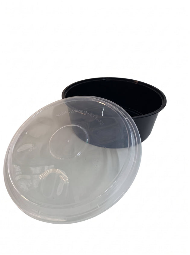 3L (3000ml) Round Black Takeaway Container with Clear Lid (150pcs Set)