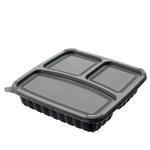 3 Compartment Food Container - Black Base + Lids (150 Pcs Set)