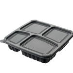 4 Compartment Food Container- Black Base + Lids (150 Pcs Set)