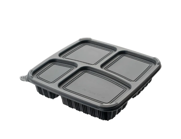 4 Compartment Food Container- Black Base + Lids (150 Pcs Set)