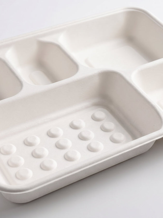 5 Compartment Sugarcane Deep Tray (400 Pcs)