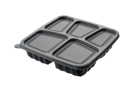 5 Compartment Food Container- Black Base + Lids (150 Pcs Set)