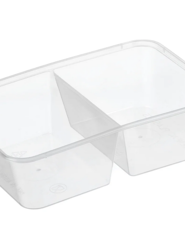 650ml - 2 Compartment- Plastic Rectangular Containers with Lid (300 Pcs Set)
