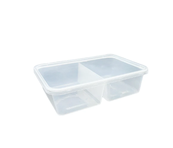 650ml - 2 Compartment- Plastic Rectangular Containers with Lid (300 Pcs Set)