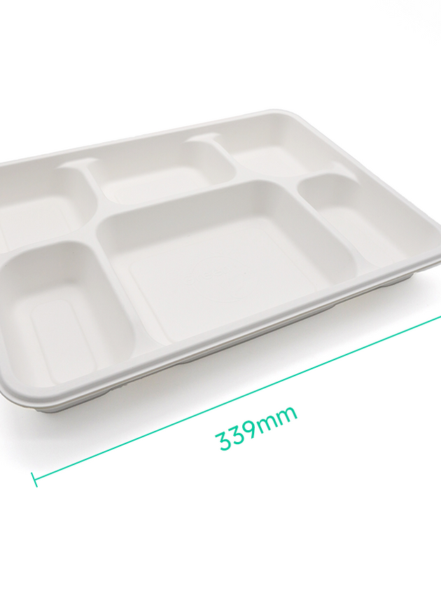 6 Compartment Deep Sugarcane Tray (200 Pcs)