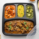 4 Compartment Food Container- Black Base - With 2 Small Compartments (300 Pcs)