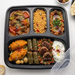 4 Compartment Food Container- Black Base - With 2 Small Compartments (300 Pcs)