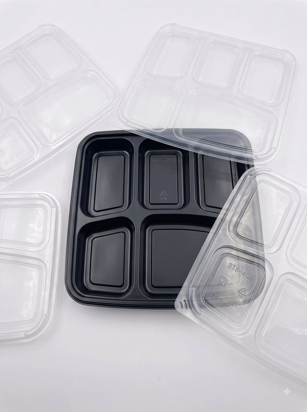 Lid For 5 Compartment Black  Food Container (300 Pcs)
