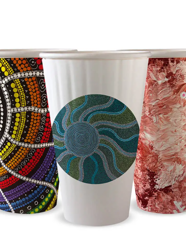 16oz Indigenous Art Series Coffee Cup DW - 90mm Top - Biopak (600 Pcs)