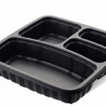 4 Compartment Food Container- Black Base + Lids with 2 Small Compartment (150 Pcs Set)