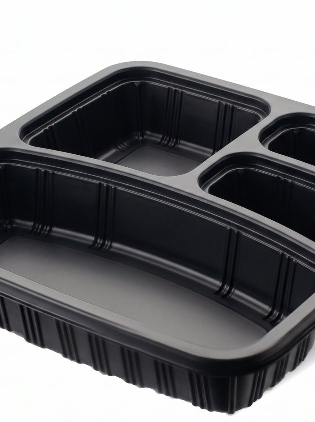 4 Compartment Food Container- Black Base + Lids with 2 Small Compartment (150 Pcs Set)