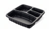4 Compartment Food Container- Black Base + Lids with 2 Small Compartment (150 Pcs Set)