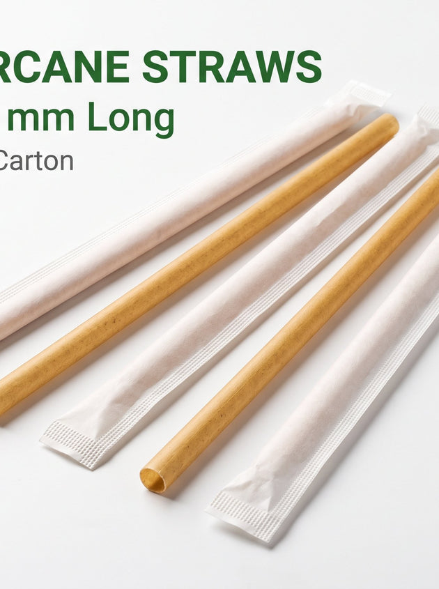 Sugarcane Straw - 8x200mm - Individual Wrapped (5000 Pcs)