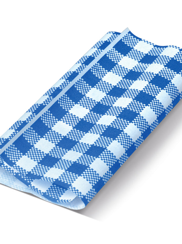 Greasproof Paper Gingham BlUE- 400X330MM 1/2 Cut- 400X330MM (800pcs)