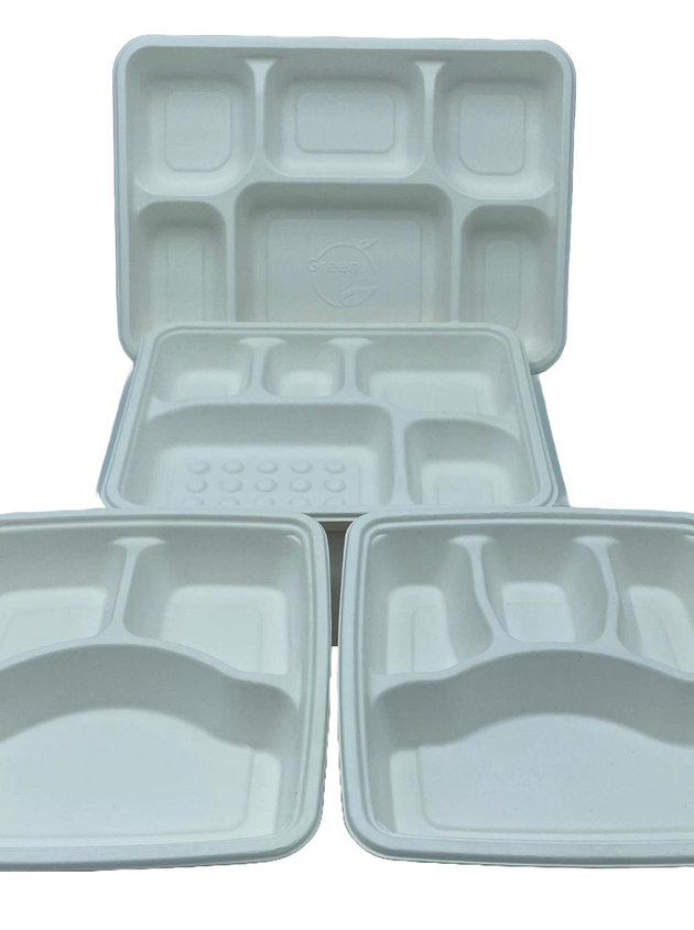 6 Compartment Deep Sugarcane Tray (200 Pcs)