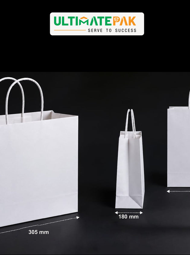 Medium Twisted Handle Bags- White - 100 GSM (250 Pcs)